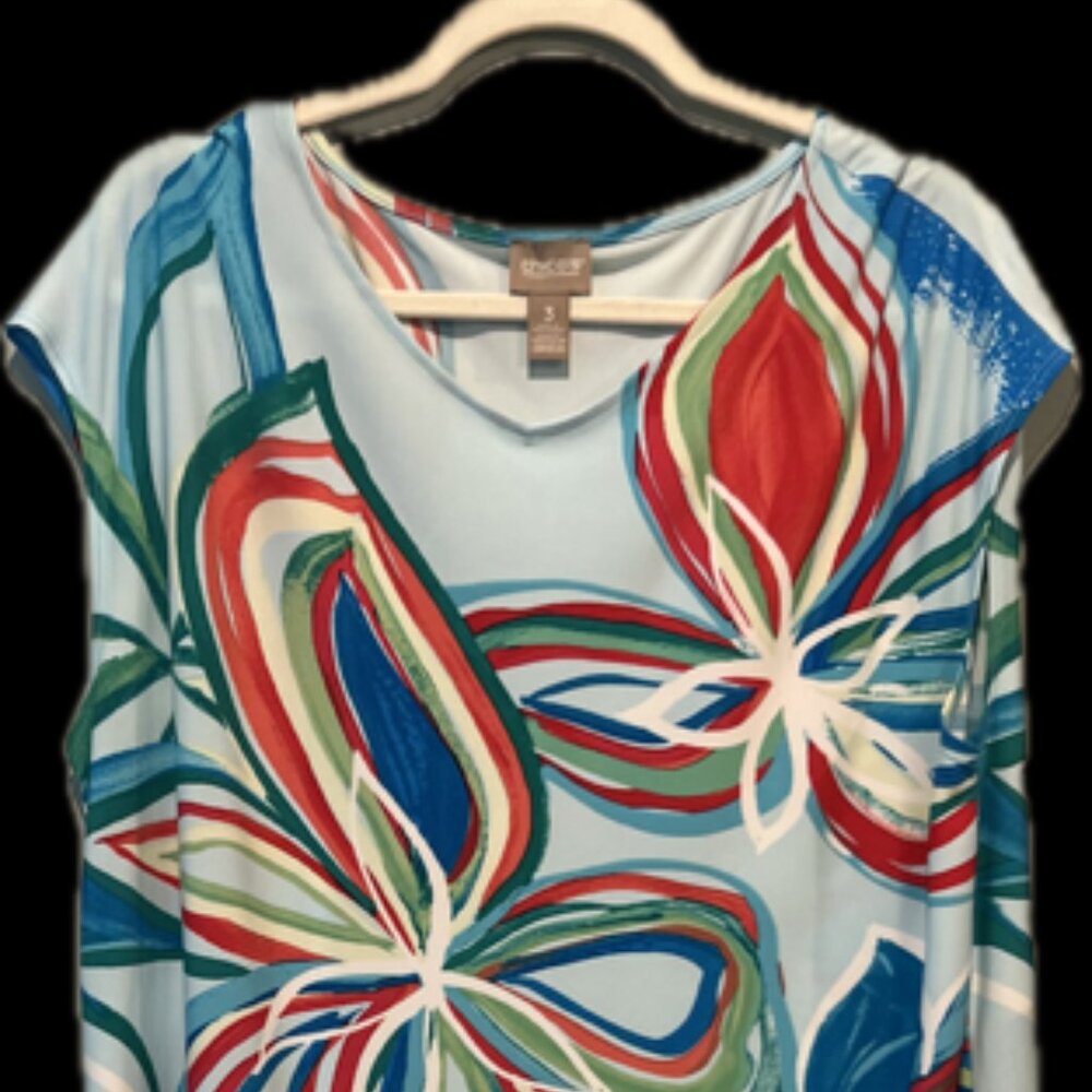 Chicos Colorful Floral Print Dress, Sleeveless, Flowy Fit